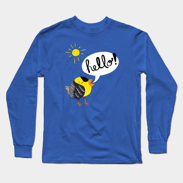 Hello Goldfinch -  Cute bird art Long Sleeve T-Shirt by Steph Calvert Art